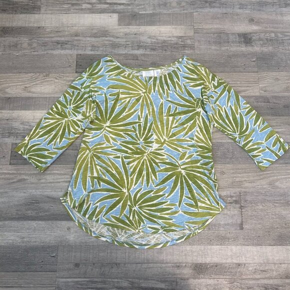 Sigrid Oleson Tops - Sigrid Oleson Linen Blend Green Botanical 3/4 Sleeve Top S49